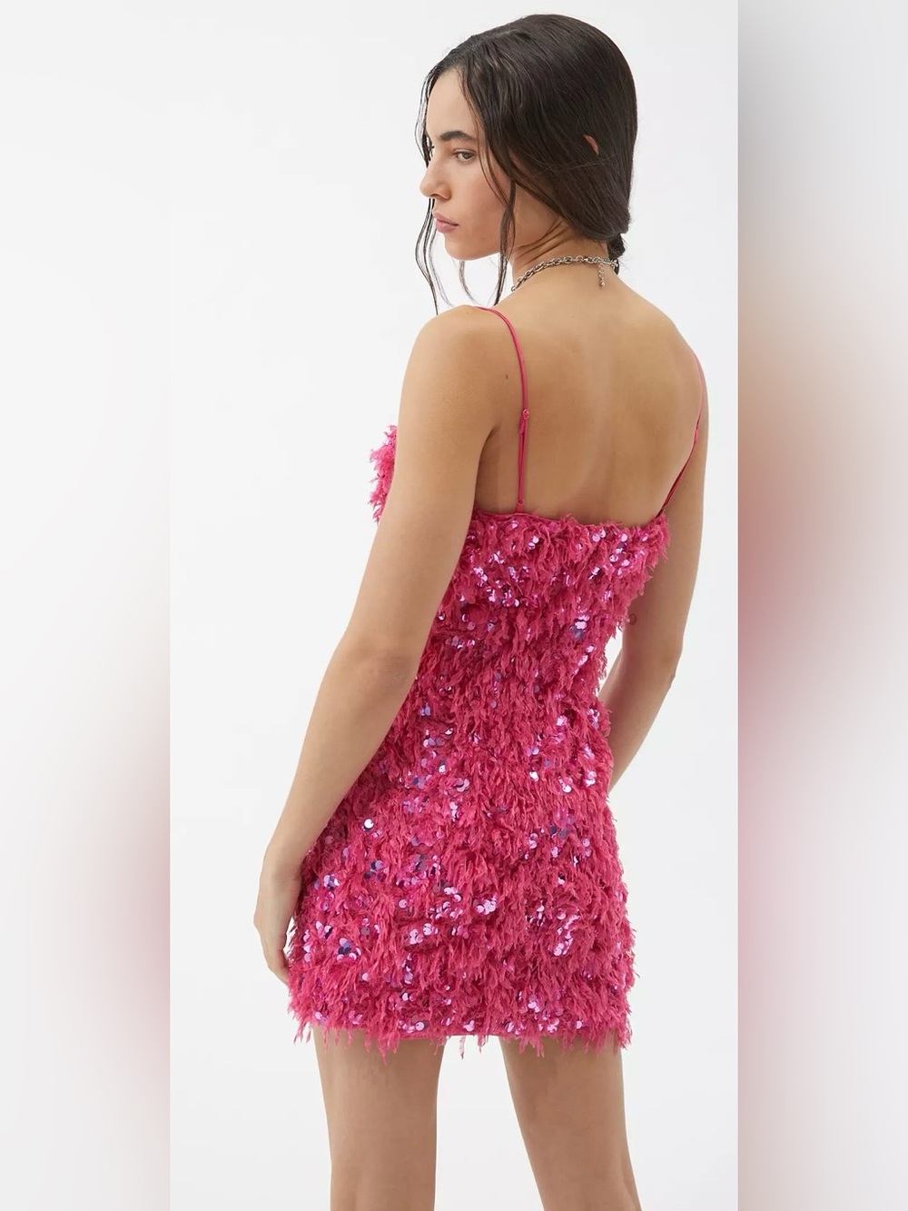 Urban Outfitters Fuchsia Camila Sequin Feather Mini Dress
